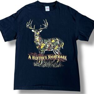 VTG Deer Nature Buck Graphic T-Shirt Sz Large Short Sleeve Black Tennessee River